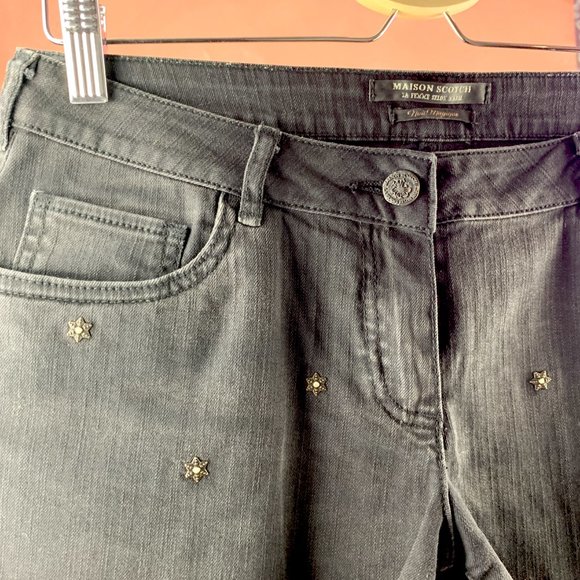NWT Maison Scotch Black Denim Shorts Star Studded Low Rise Denim Shorts - Picture 4 of 9